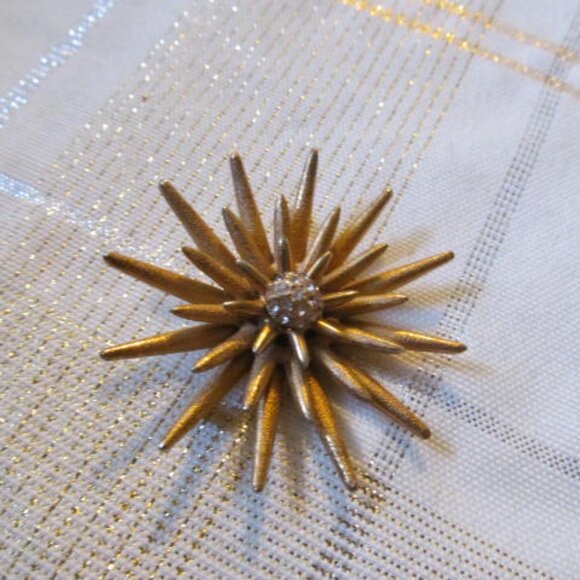 STARBURST BOBLEY GOLD STAR BROACH RHINESTONE BALL CENTER BEAUTIFUL SIGNED Vt-At. - Picture 2 of 16